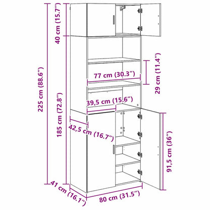 Aufbewahrungsschrank Schwarz Eichen-Optik 80 x 42,5 x 225 cm