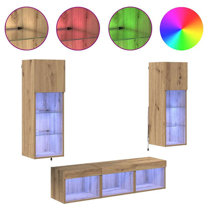 TV-Wandgeräte 5 pcs Schwarz Eichen-Optik 60 x 30 x 30 cm