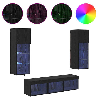 TV-Wandgeräte 5 pcs Schwarz Eichen-Optik 60 x 30 x 30 cm