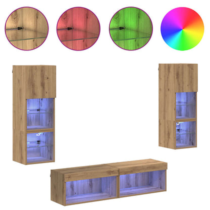 TV-Wandmöbel Wandmontiert 6 pcs Artisan-Eiche Holzwerkstoff