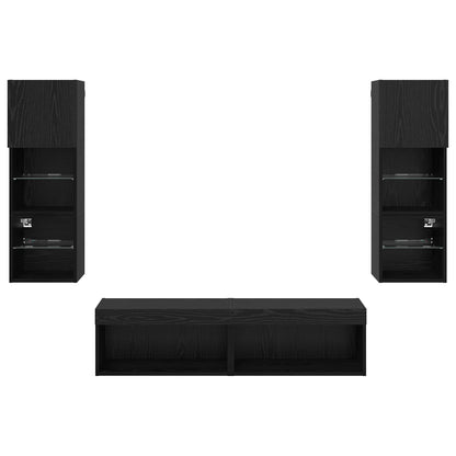 TV-Wandmöbel 6 pcs Schwarz Eichen-Optik Holzwerkstoff
