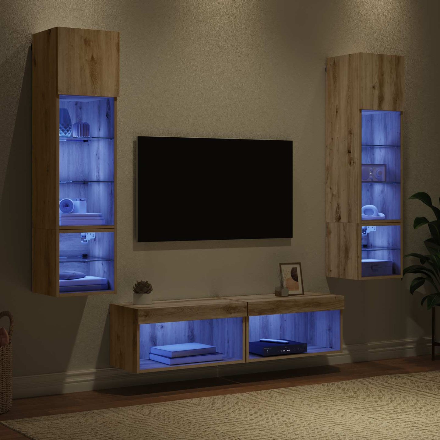 TV-Wandmöbel Wandmontiert 6 pcs Artisan-Eiche Holzwerkstoff