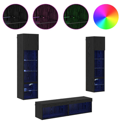 TV-Wandmöbel 6 pcs Schwarz Eichen-Optik Holzwerkstoff