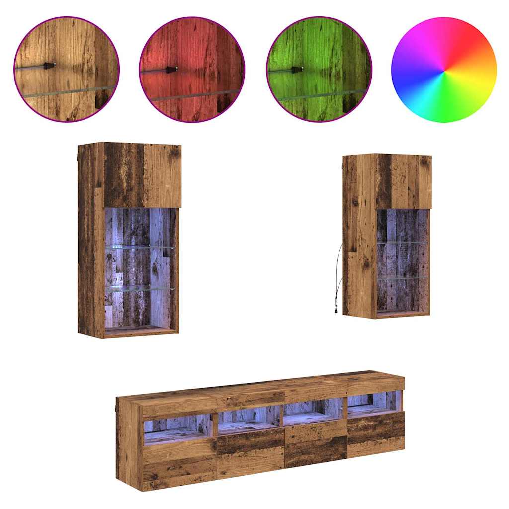 TV Wand Einheiten mit LED 5 pcs Altholz 40,5 x 30 x 90 cm
