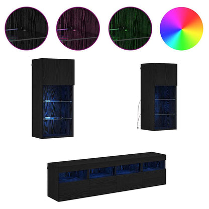 TV Wand Einheiten mit LED 5 pcs Schwarz Eichen-Optik