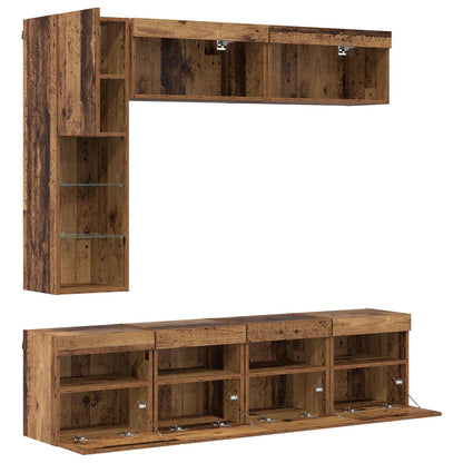 TV-Schränk mit LED-Lichtleisten 7 pcs Altholz Holzwerkstoff