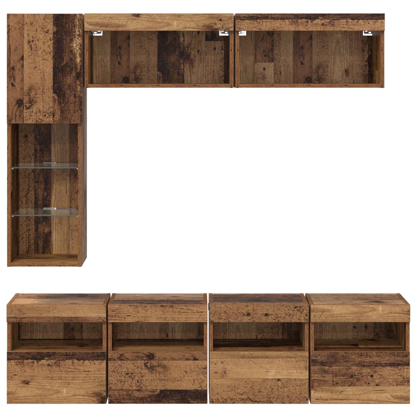 TV-Schränk mit LED-Lichtleisten 7 pcs Altholz Holzwerkstoff