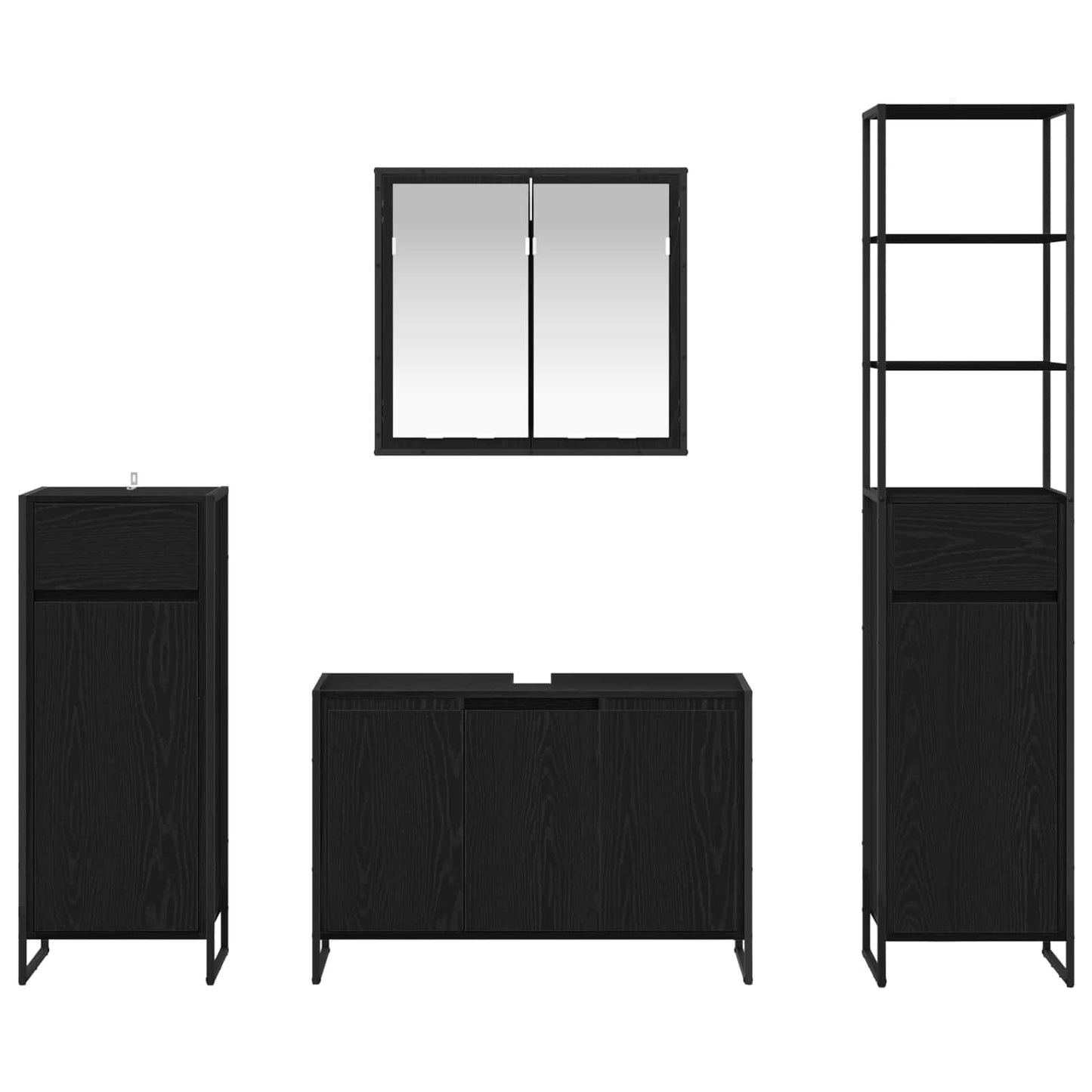 Badezimmermöbel-Set mit Tür Schwarz Eichen-Optik Holzwerkstoff
