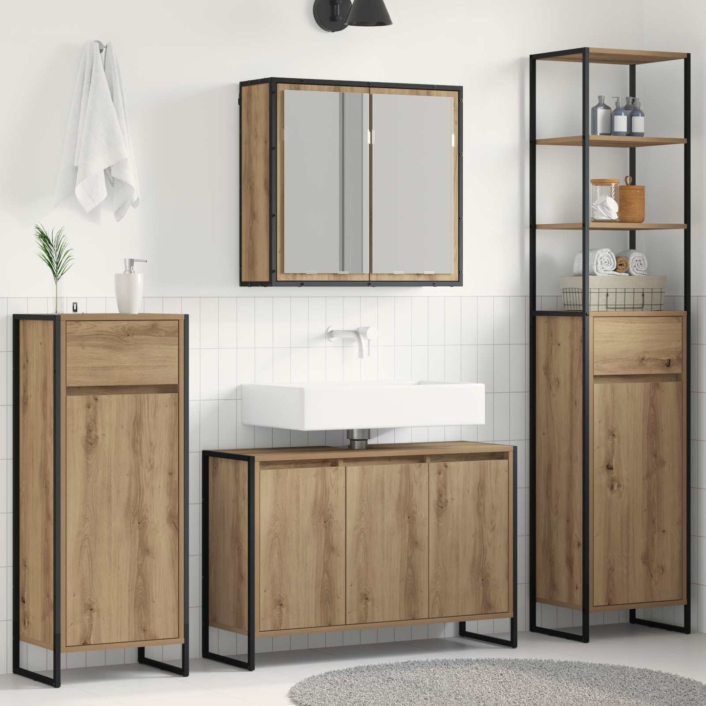 Badezimmermöbel-Set mit Schubladen Artisan-Eiche Holzwerkstoff