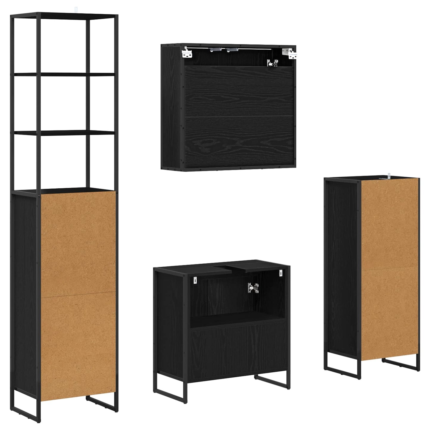 Badezimmermöbel-Set mit Tür Schwarz Eichen-Optik Holzwerkstoff