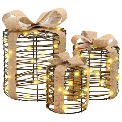 Geschenkbox Dekoration 3 pcs Warmweiß 20 x 20 x 20 cm Rattan