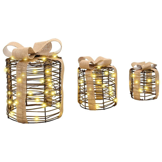 Geschenkbox Dekoration 3 pcs Warmweiß 20 x 20 x 20 cm Rattan