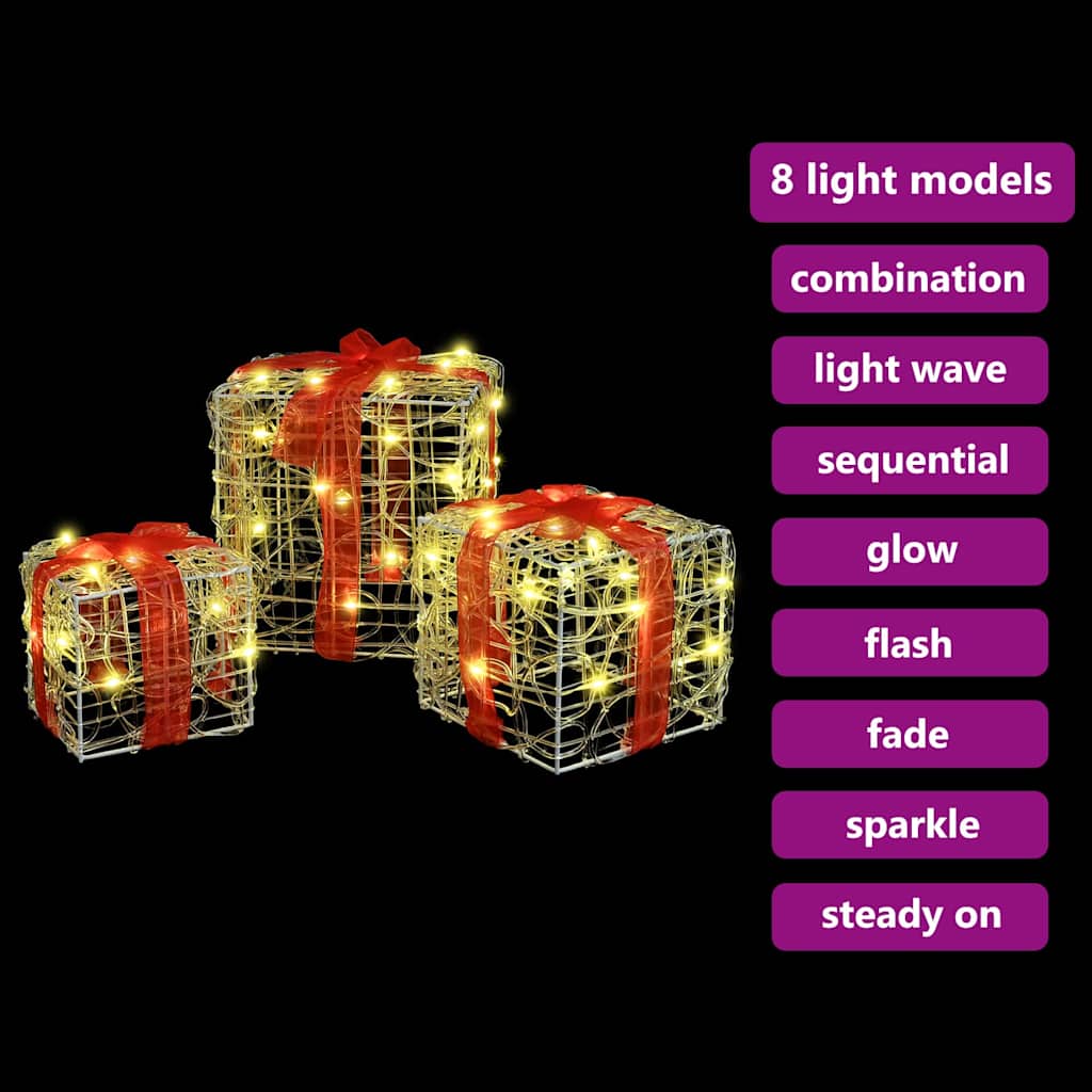 Geschenkbox mit 60 LEDs 3 pcs Warmweiß 20 x 20 x 20 cm Acryl