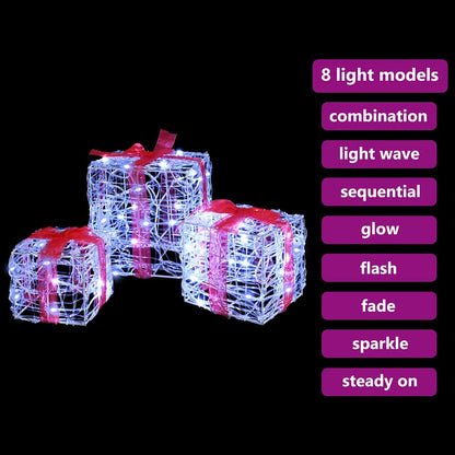 Geschenkbox mit 60 LEDs 3 pcs Kaltweiß 20 x 20 x 20 cm Acryl
