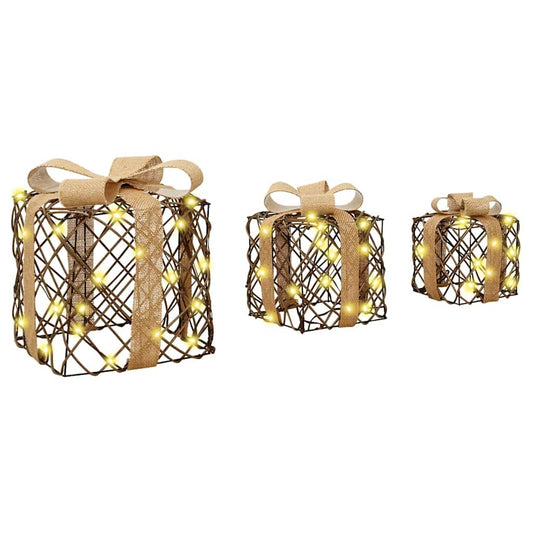 Geschenkbox mit 60 LEDs 3 pcs Warmweiß 20 x 20 x 20 cm Rattan