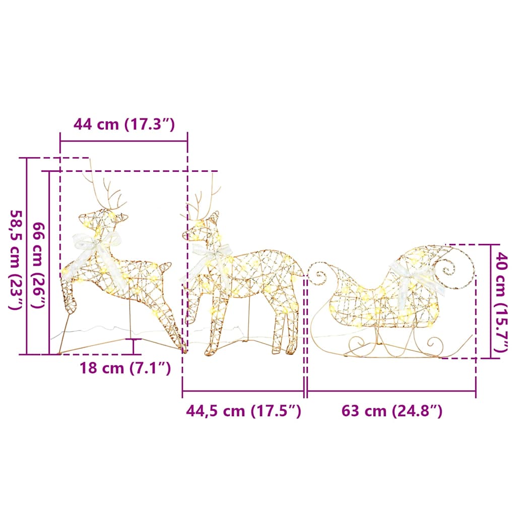 LED Rentiere mit 60 LEDs 3 pcs Warmes Weiß PET