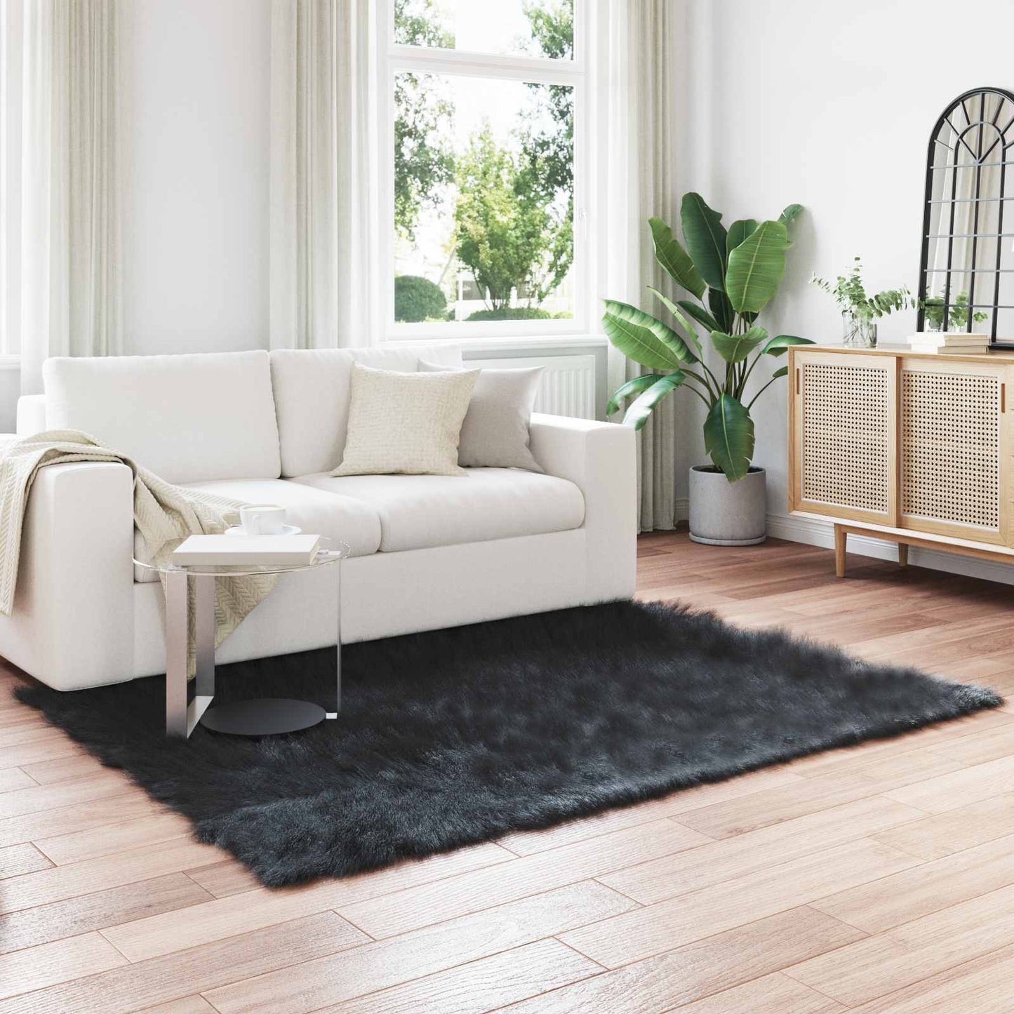 Kunstschaffell Teppich Tafalla Schwarz 120 x 170 cm Polyester