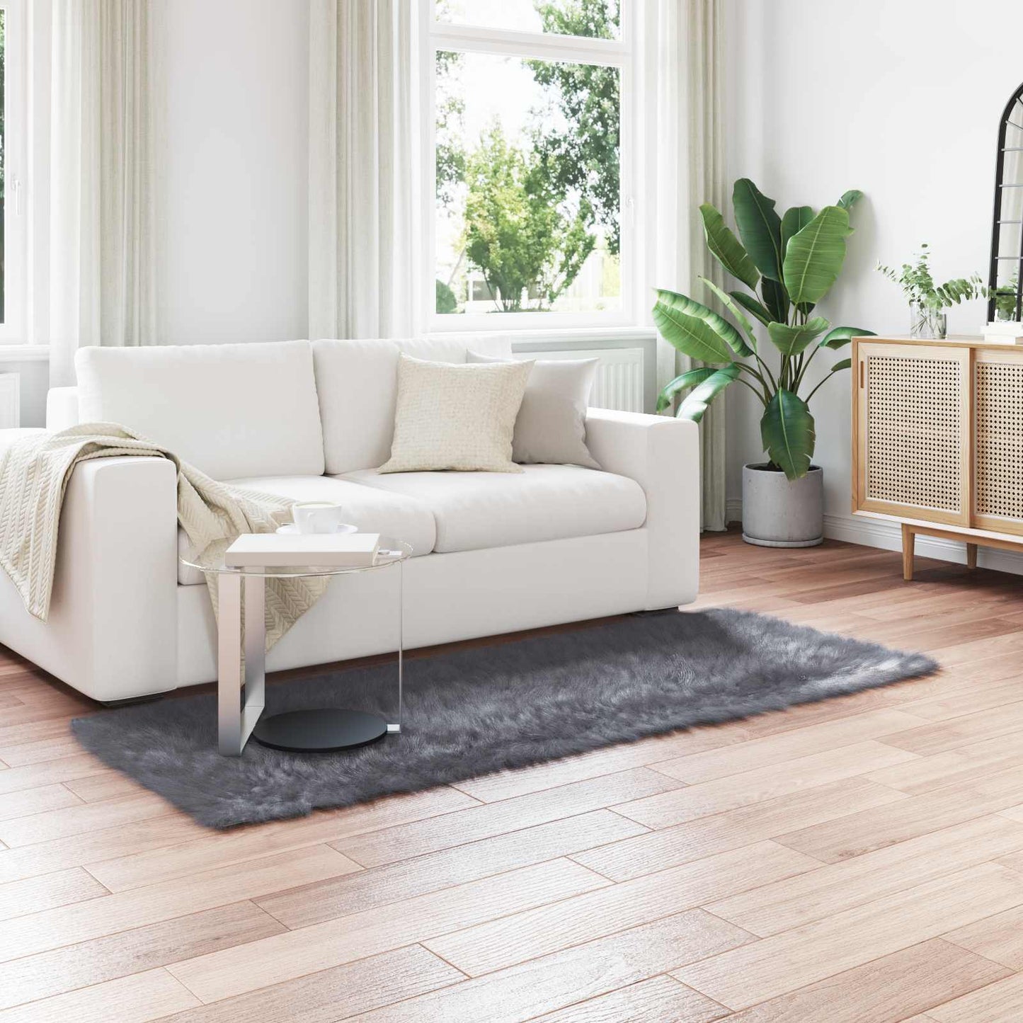 Kunstschaffell Teppich Tafalla Anthrazit 80 x 200 cm Polyester