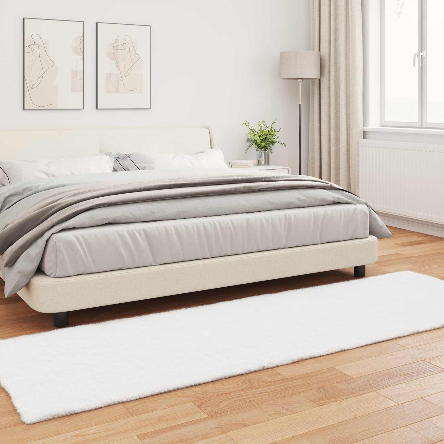 Kunstfell Hasen Teppich Olite Weiß 80 x 250 cm Polyester