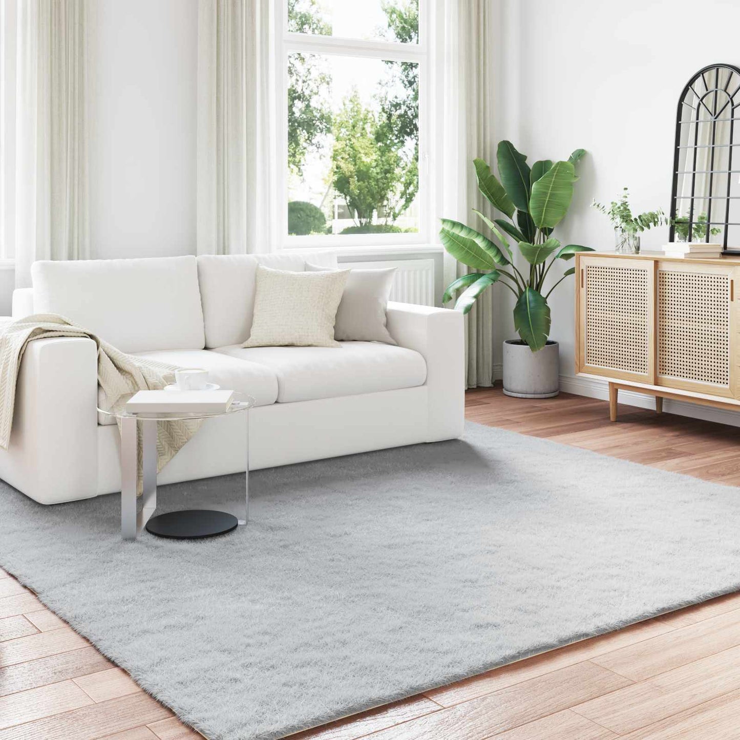 Kunstfell Hasen Teppich Olite Grau 200 x 200 cm Polyester