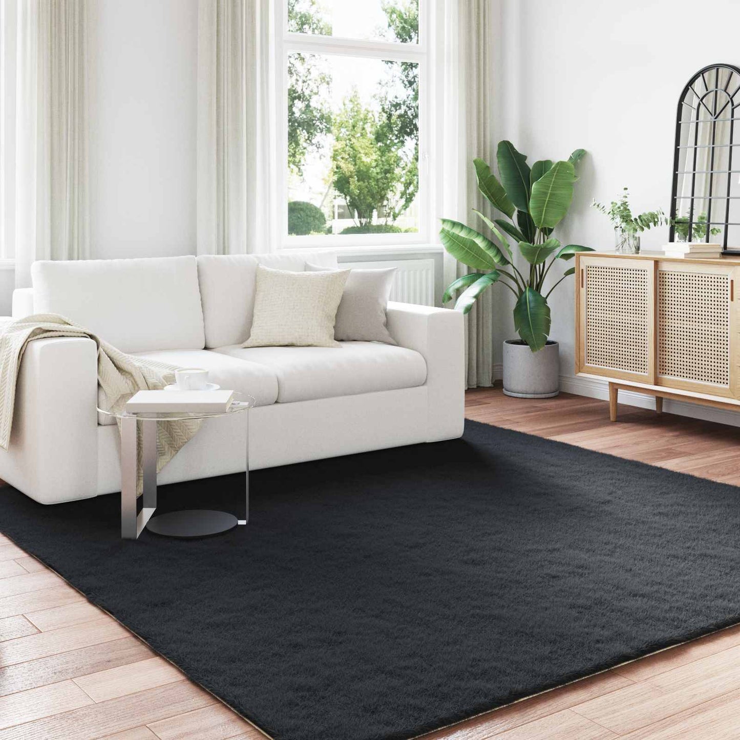 Kunstfell Hasen Teppich Olite Schwarz 240 x 240 cm Polyester