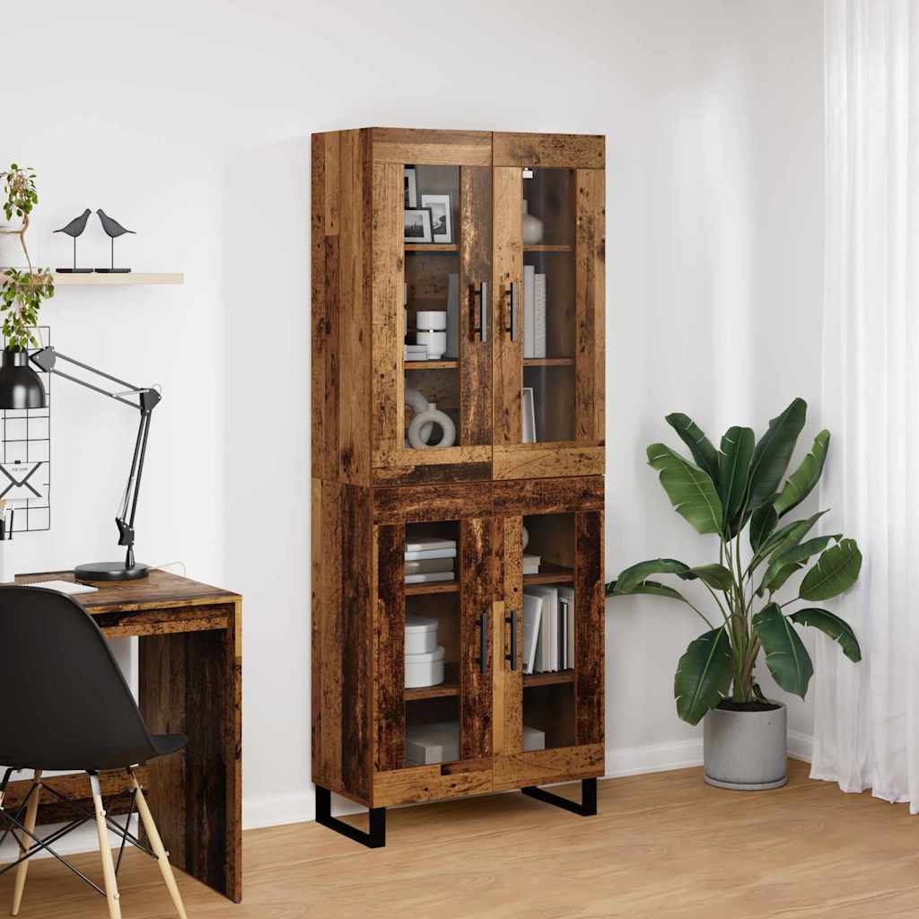 Highboard 2 pcs Altholz Engineered Wood und Glas