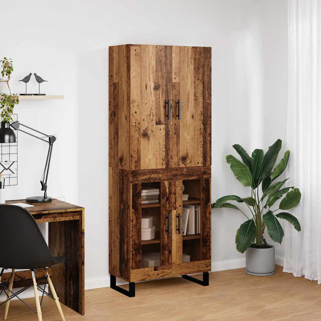 Highboard 2 pcs Altholz Engineered Wood und Glas
