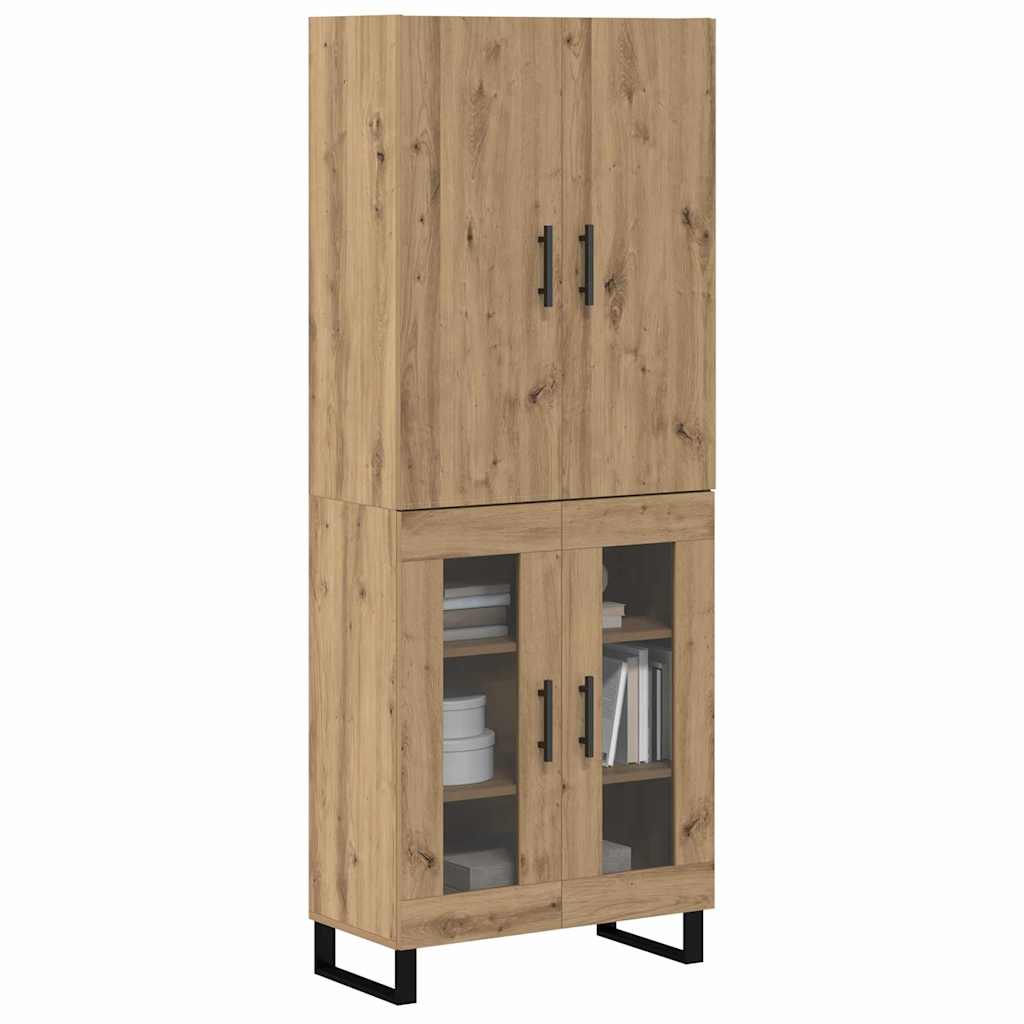 Highboard 2 pcs Artisan-Eiche Engineered Wood und Glas