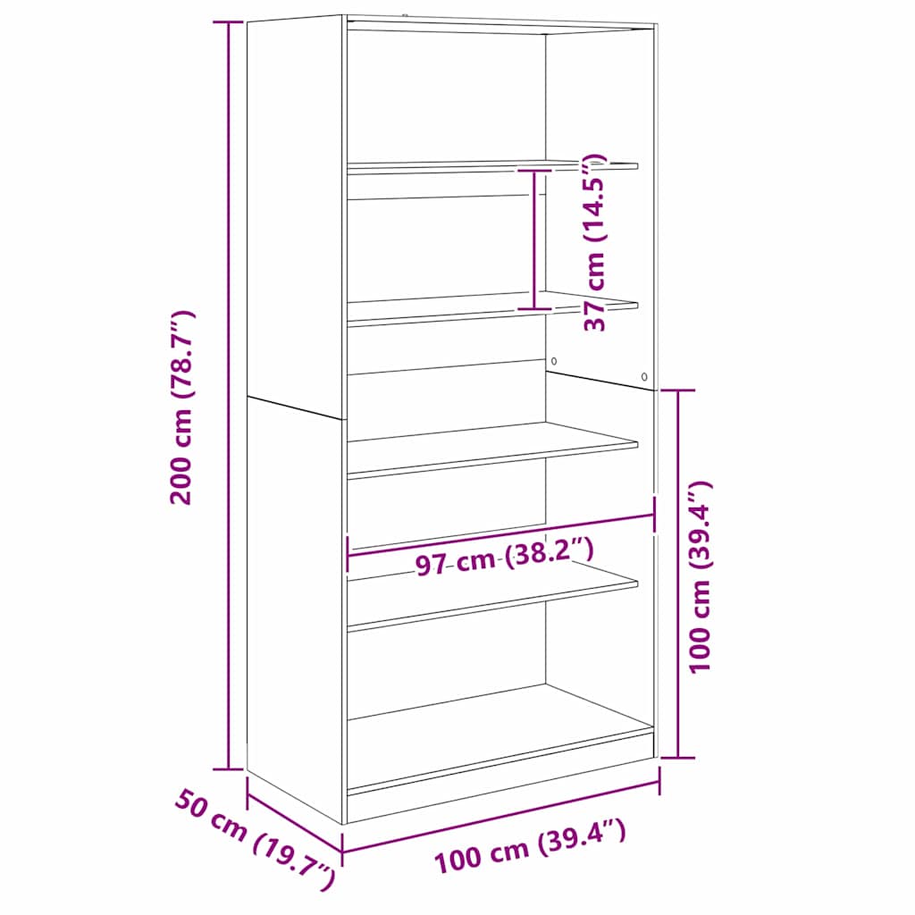 Kleiderschrank mit Regal Schwarz Eichen-Optik 100 x 50 x 200 cm