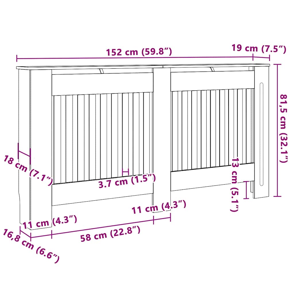 Heizkörperabdeckung 2 pcs Schwarz 152x19x81.5cm Holzwerkstoff