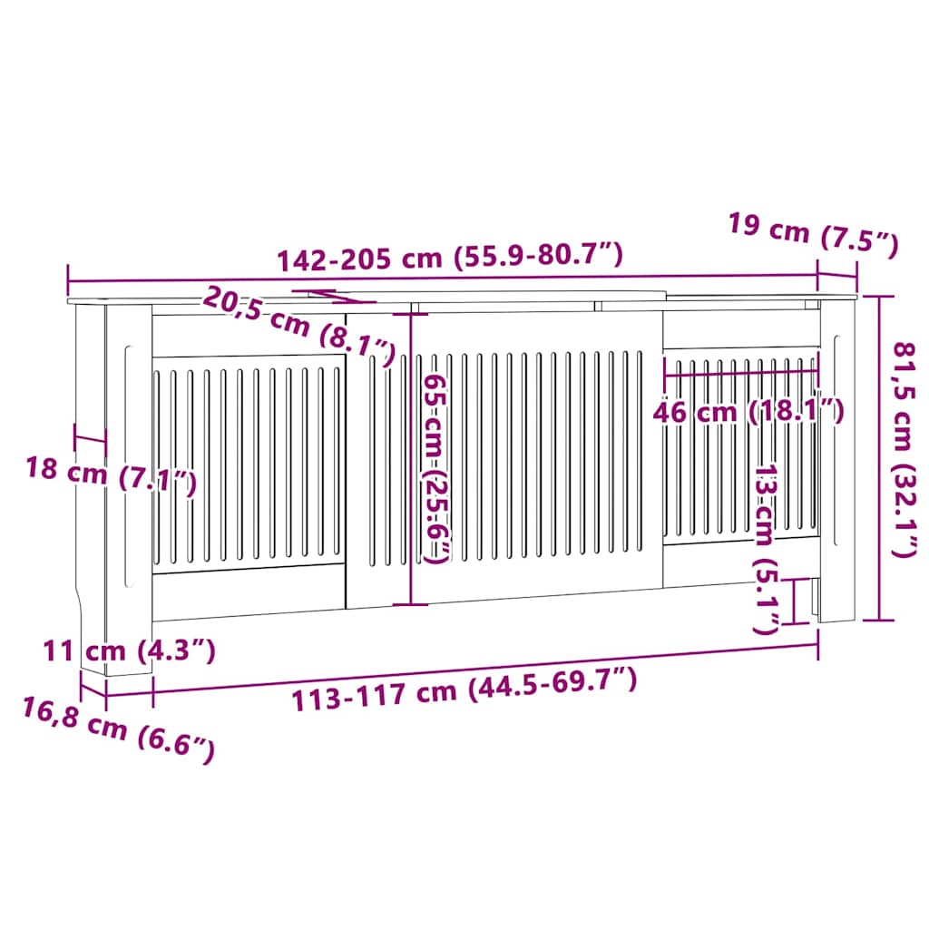 Heizkörperabdeckung 2 pcs Schwarz 205x20.5x81.5cm Holzwerkstoff