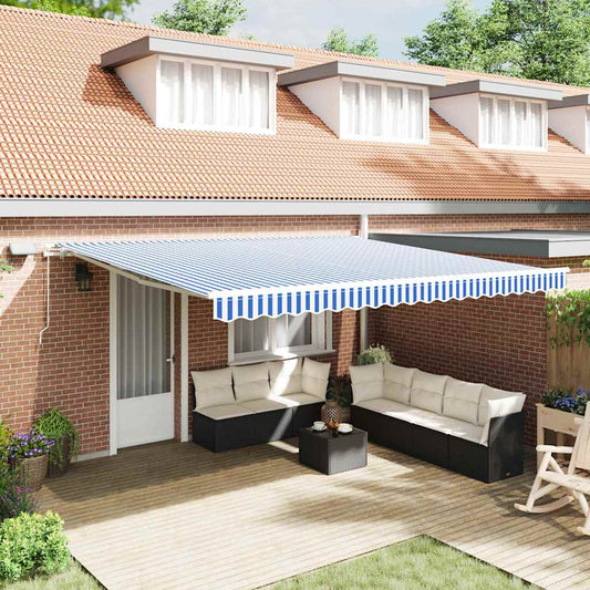 Einziehbare Markise mit Blau und weiß 5 x 3 m Stoff und Metall