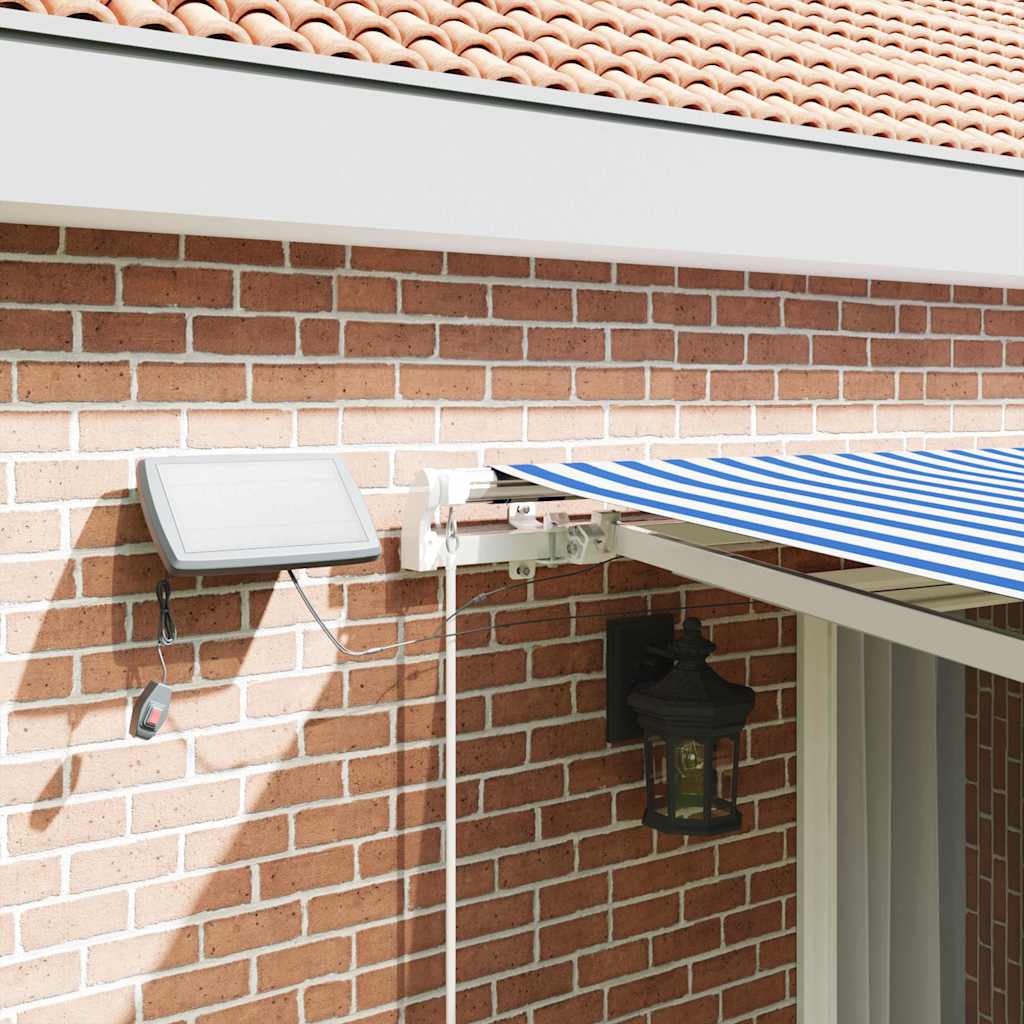 Einziehbare Markise mit Blau und weiß 4,5 ×3 m Stoff und Metall
