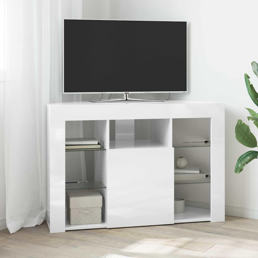 Eck-LED-TV-Schrank Wandmontiert Hochglanz Weiß 104 x 40 x 68 cm