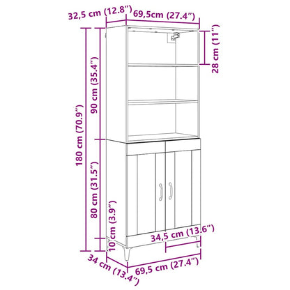 Highboard Artisan-Eiche 69,5 x 34 x 180 cm Holzwerkstoff