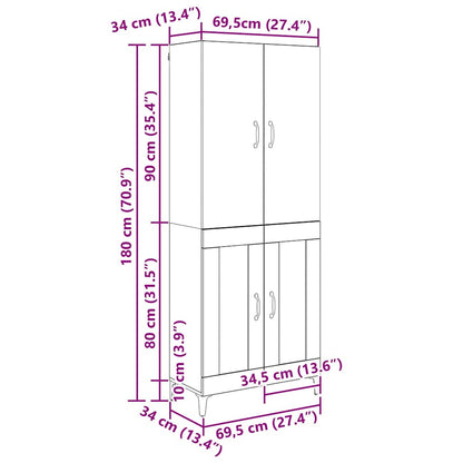 Highboard Altholz 69,5 x 34 x 180 cm Holzwerkstoff