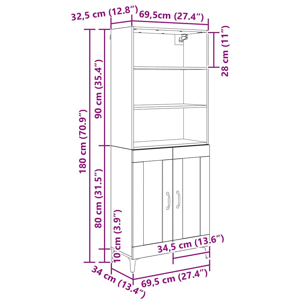 Highboard 2 pcs Schwarz Eichen-Optik Holzwerkstoff