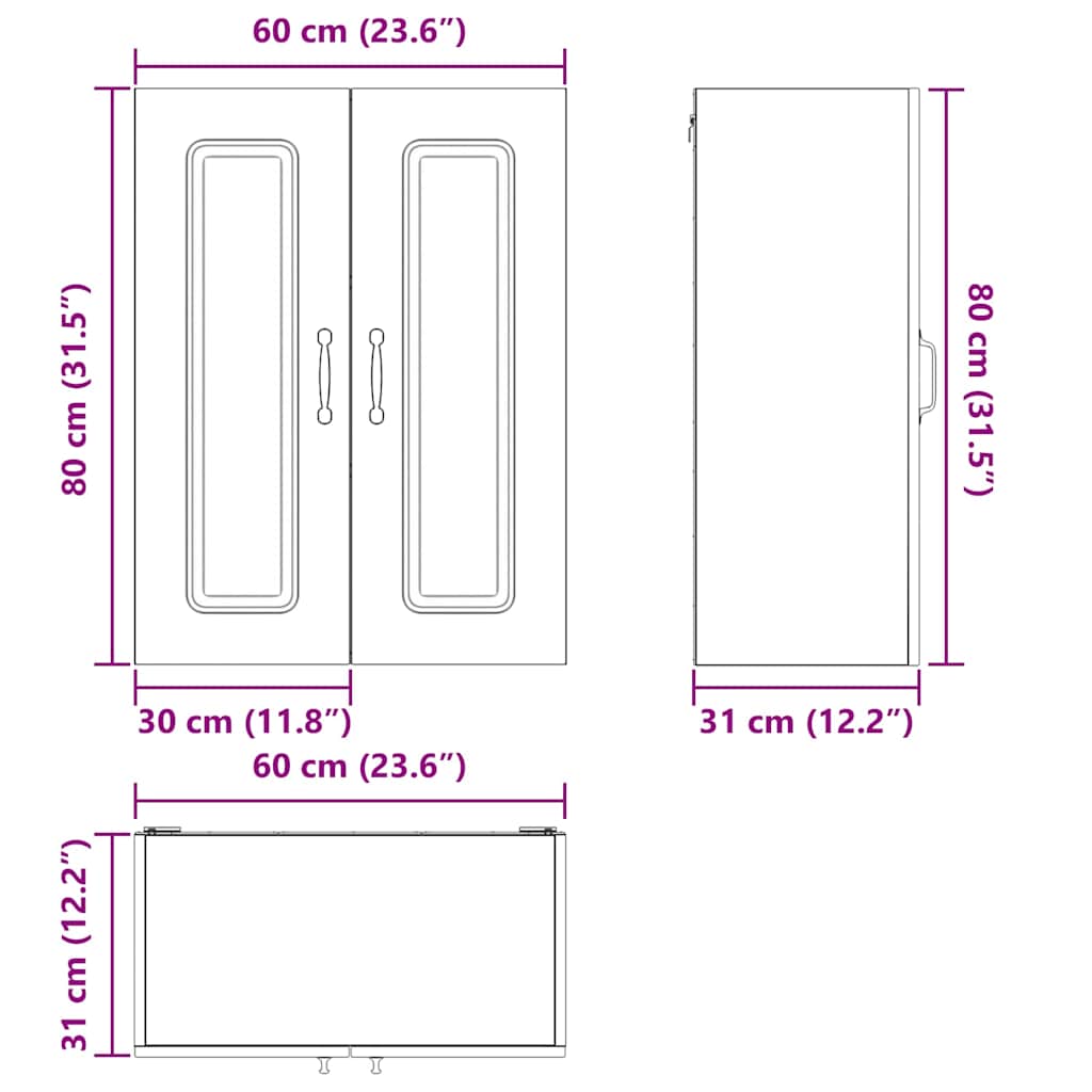 Küchenschrank Hochglanz Weiß 60 x 31 x 80 cm Holzwerkstoff