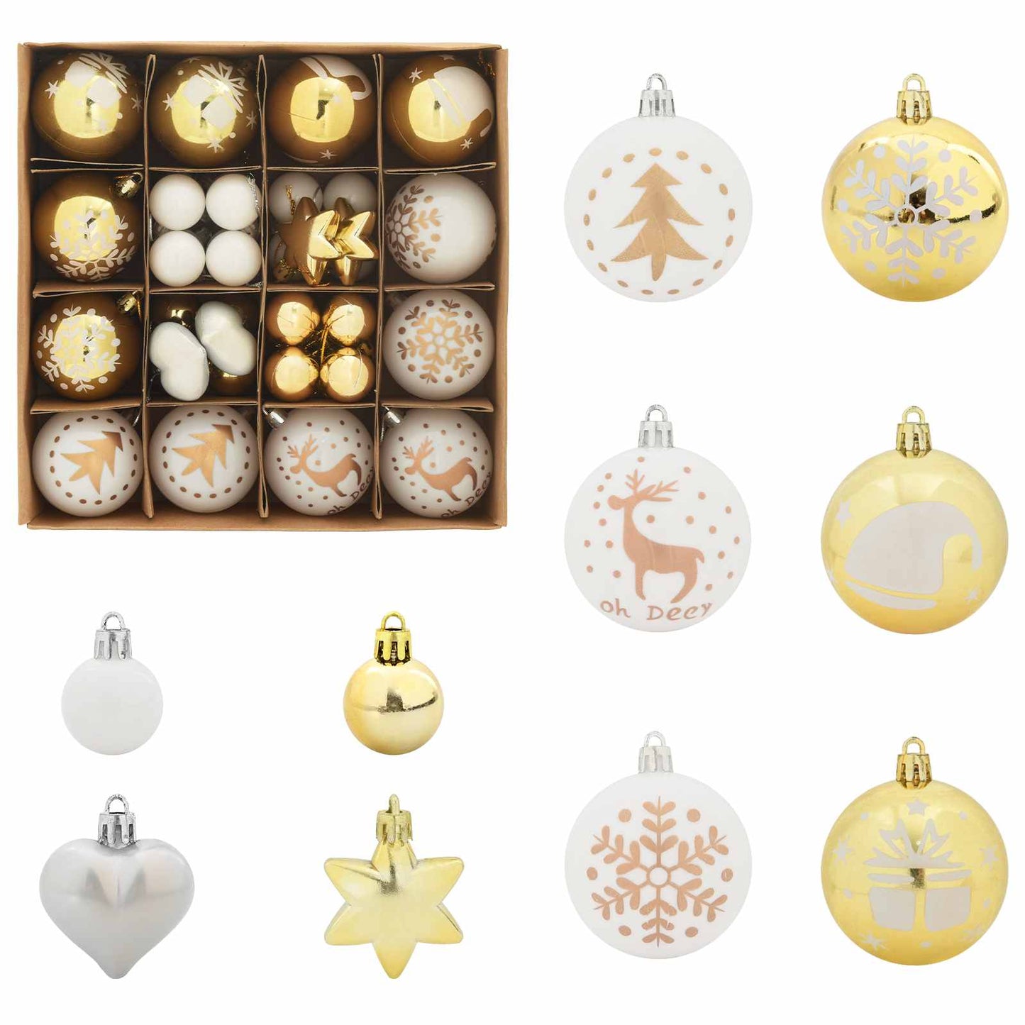 Weihnachtskugel-Set 40 pcs Weiß und Gold Kunststoff