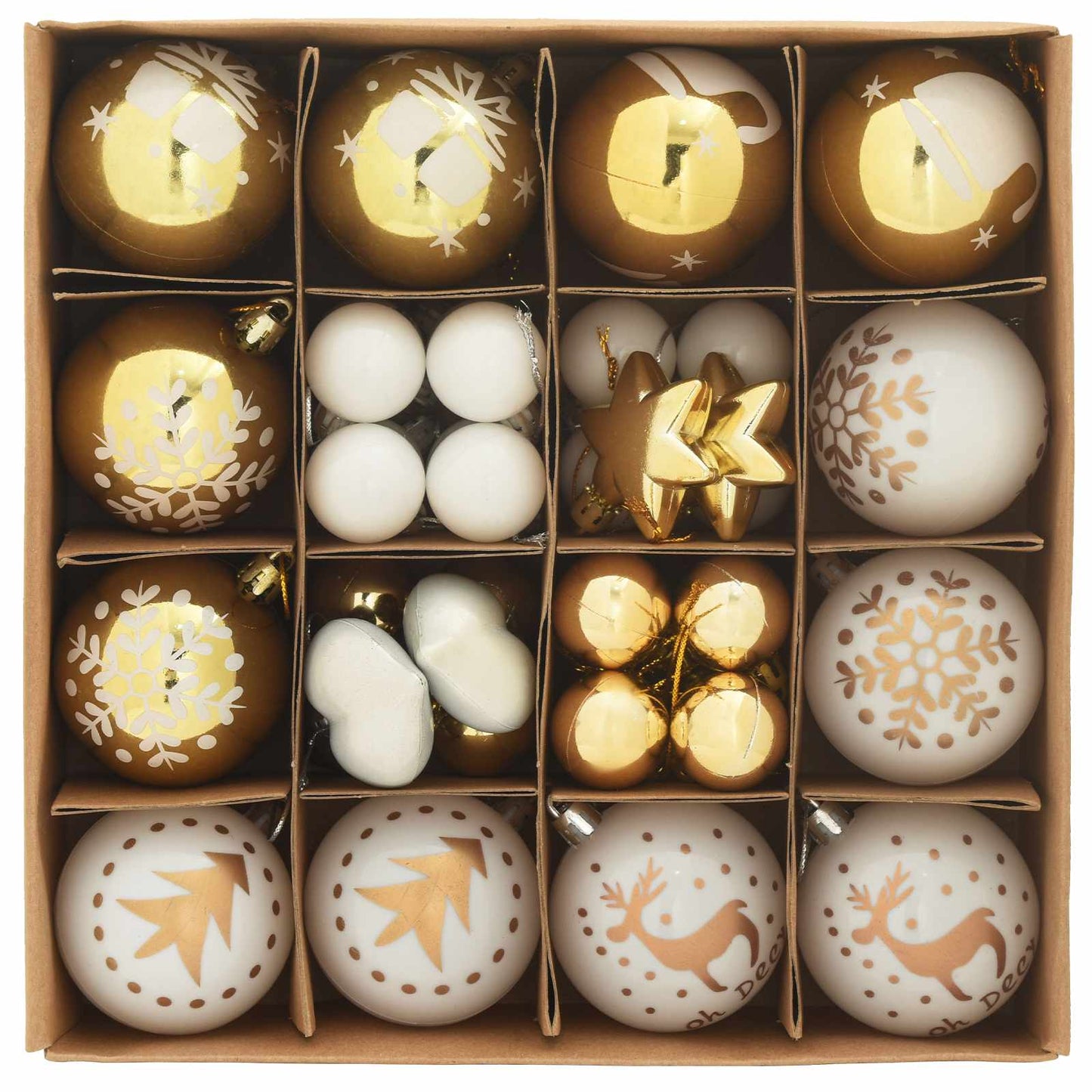 Weihnachtskugel-Set 40 pcs Weiß und Gold Kunststoff