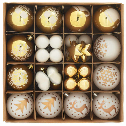 Weihnachtskugel-Set 40 pcs Weiß und Gold Kunststoff