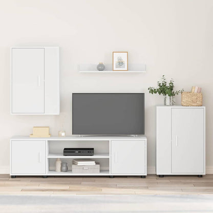 4-teilige TV-Schrank Set Wandmontiert 4 pcs Weiß Holzwerkstoff
