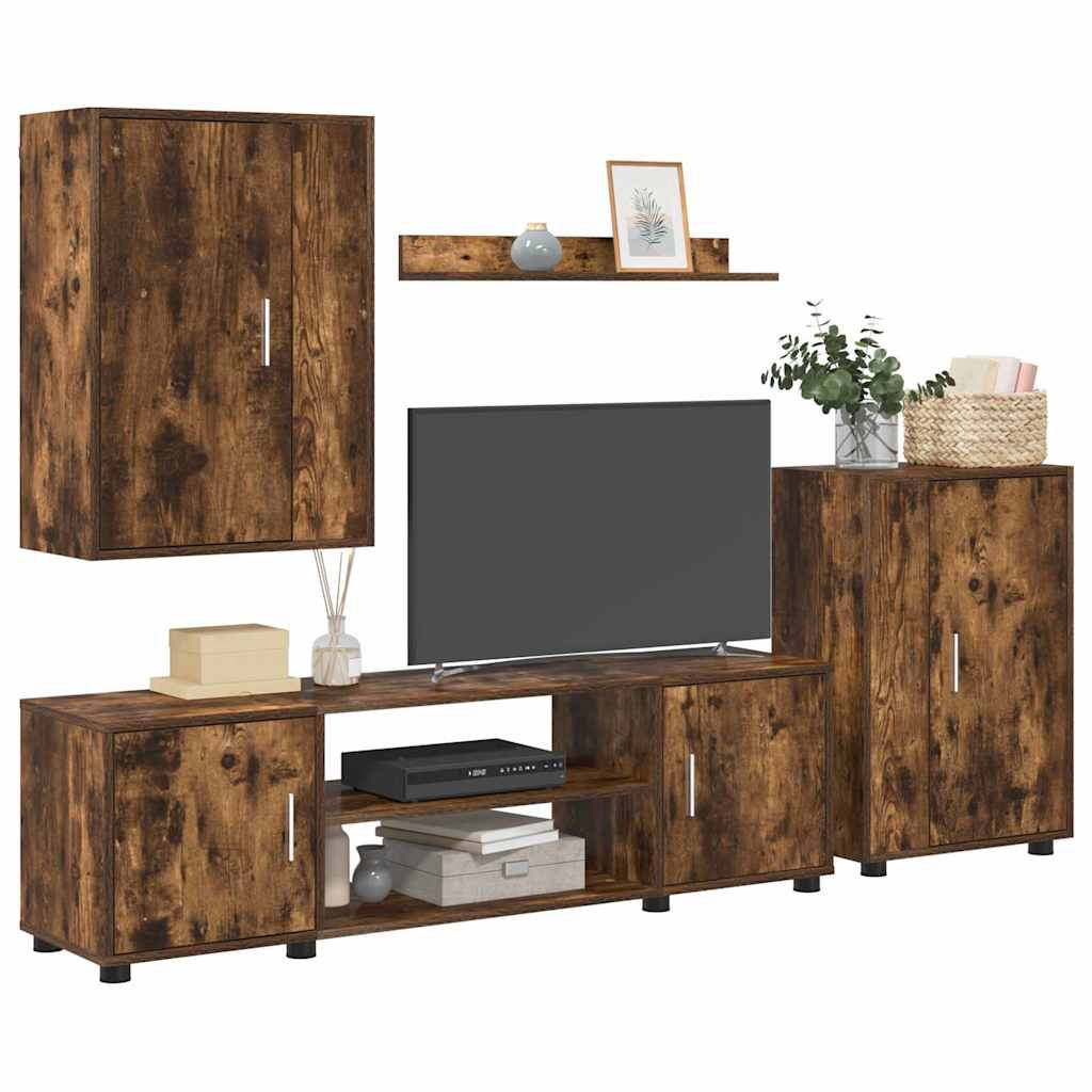 4-teilige TV-Schrank Set 4 pcs Rauchiges Eichenholz