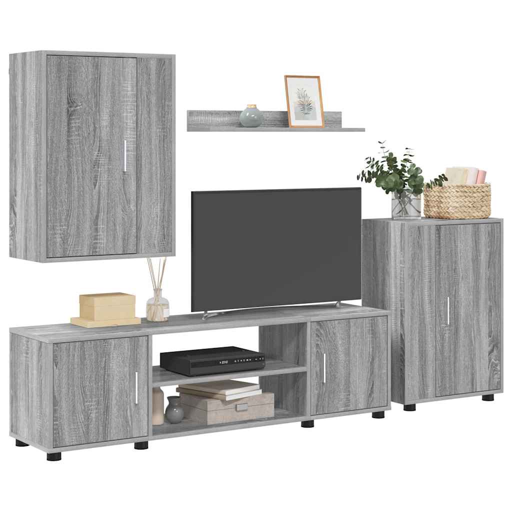 4-teilige TV-Schrank Set 4 pcs Grau Sonoma Holzwerkstoff