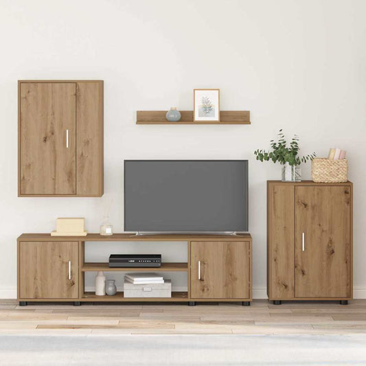 4-teilige TV-Schrank Set 4 pcs Eiche handwerklich Holzwerkstoff