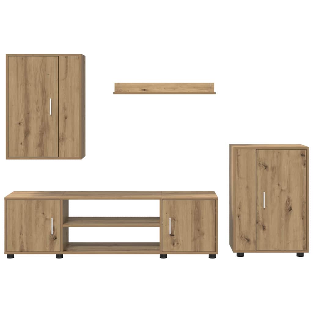4-teilige TV-Schrank Set 4 pcs Eiche handwerklich Holzwerkstoff