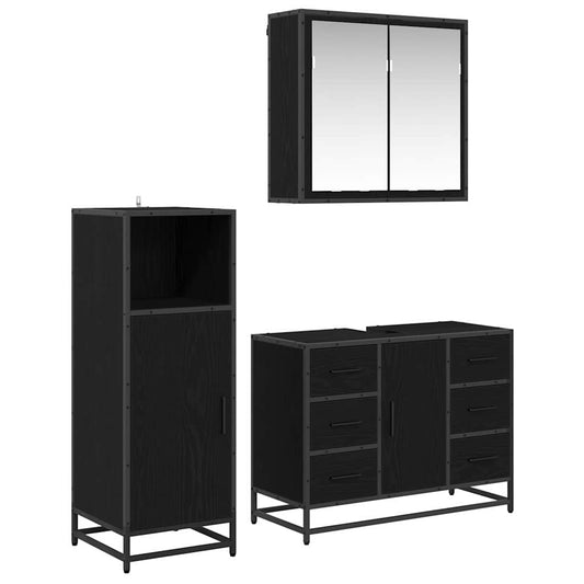 Badezimmermöbel Set 3 pcs Schwarz Eichen-Optik 80 x 33 x 60 cm