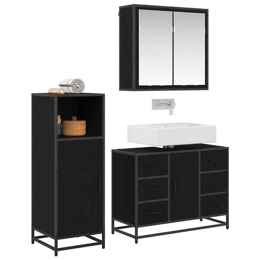 Badezimmermöbel Set 3 pcs Schwarz Eichen-Optik 80 x 33 x 60 cm