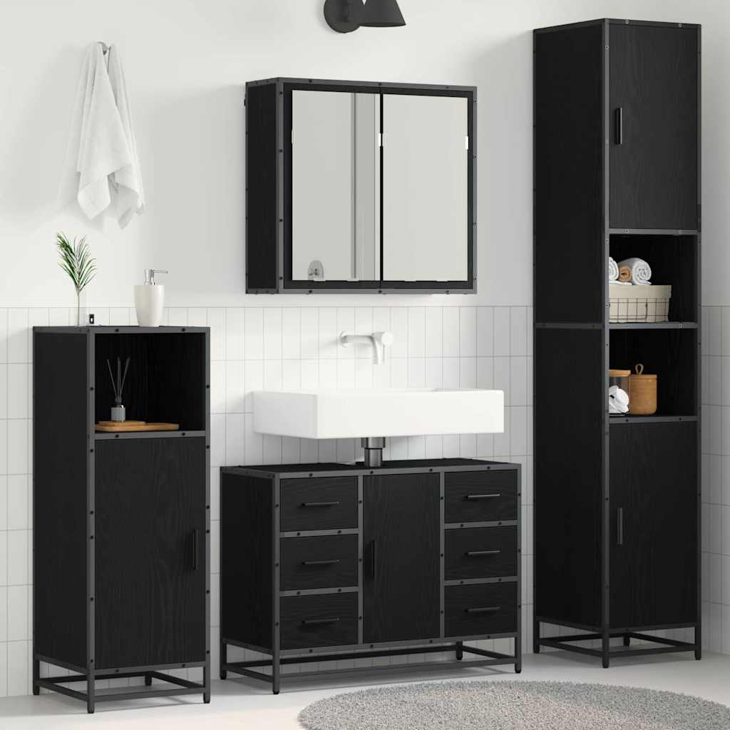 Badezimmermöbel Set 4 pcs Schwarz Eichen-Optik 80 x 33 x 60 cm