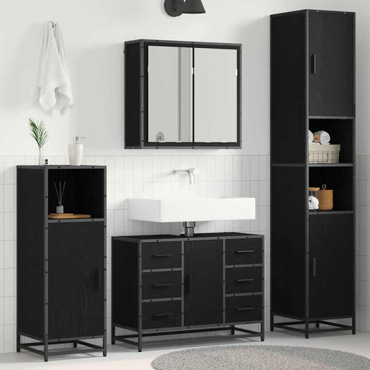 Badezimmermöbel Set 4 pcs Schwarz Eichen-Optik 80 x 33 x 60 cm